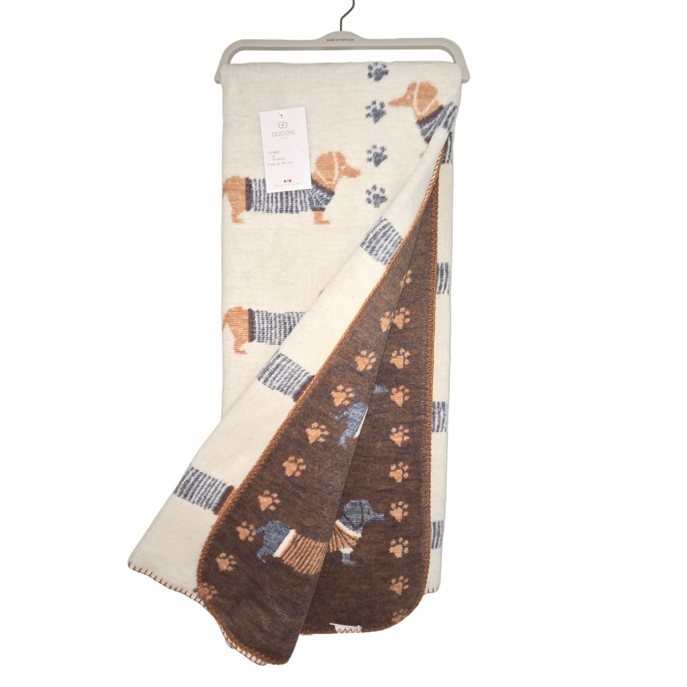 Docofil Dachshunds Throw Blanket Ivory Brown 51x67 Cotton Made in Portugal